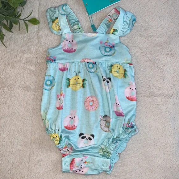 NWT Posh Peanut Donuts Ruffle Bubble Romper 3-6M - Picture 8 of 9